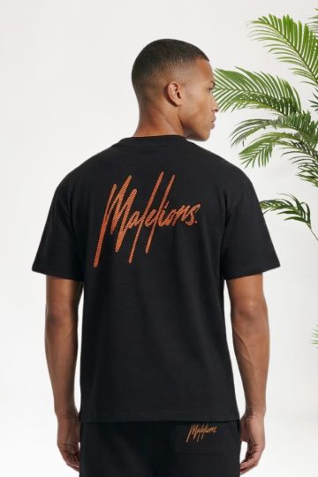 Cotton District MALELIONS OVERSIZED STRIPED SIGNATURE T-SHIRT T-Shirts BLACK